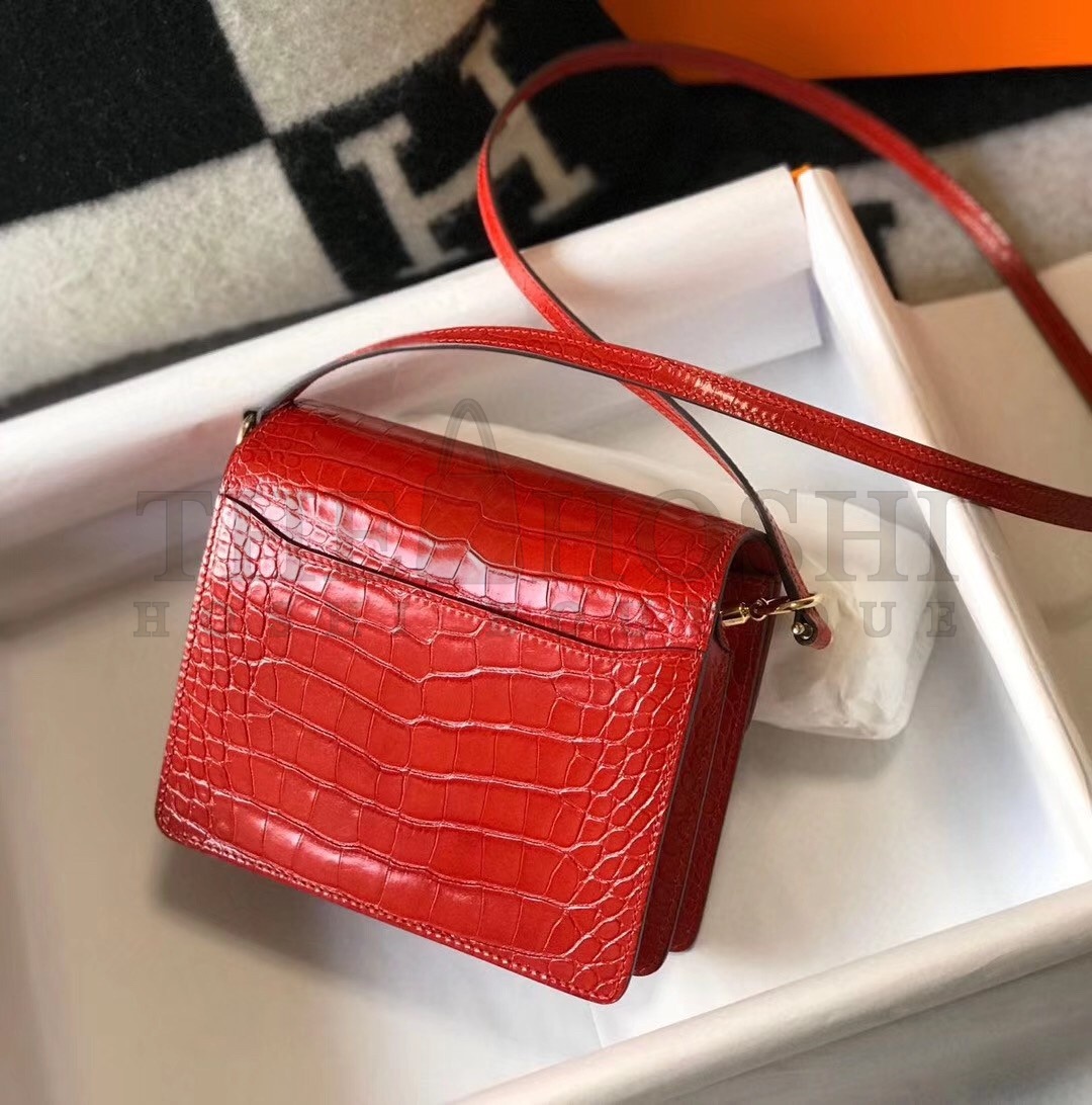 H**me5 Roulis Mini Bag In Red Embossed Crocodile Calfskin Master Quality