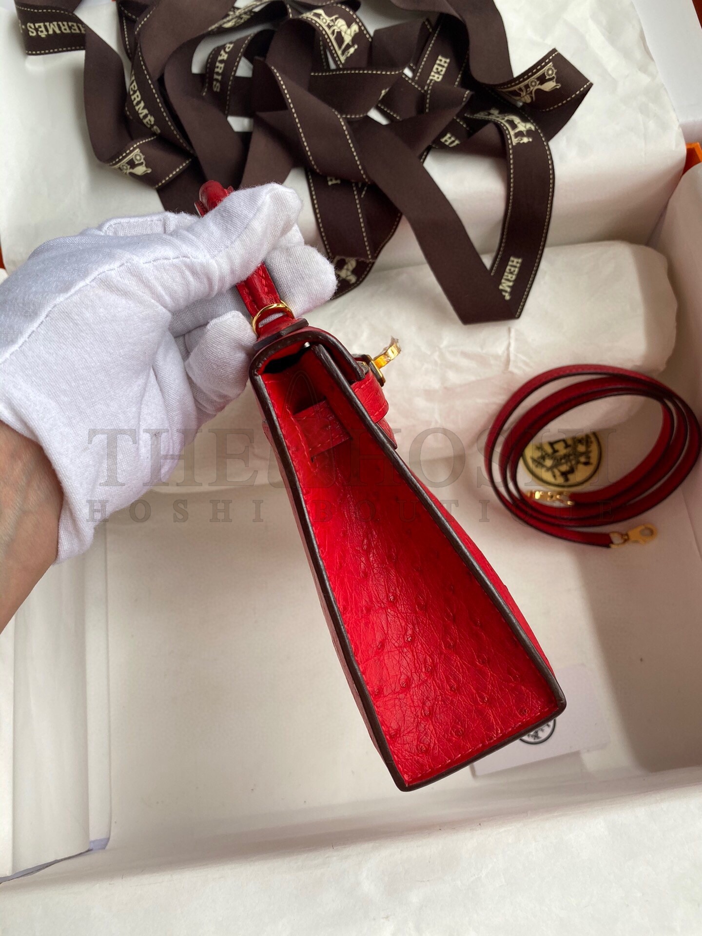 H**me5 Kelly Mini II Sellier Handmade Bag In Red Ostrich Leather Master Quality