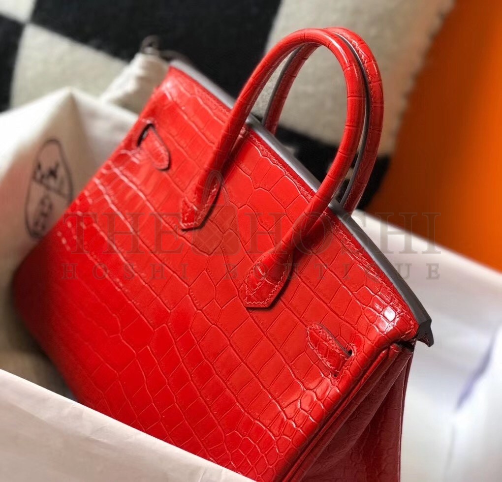 H**me5 Birkin 25cm Bag In Red Embossed Crocodile Leather Master Quality