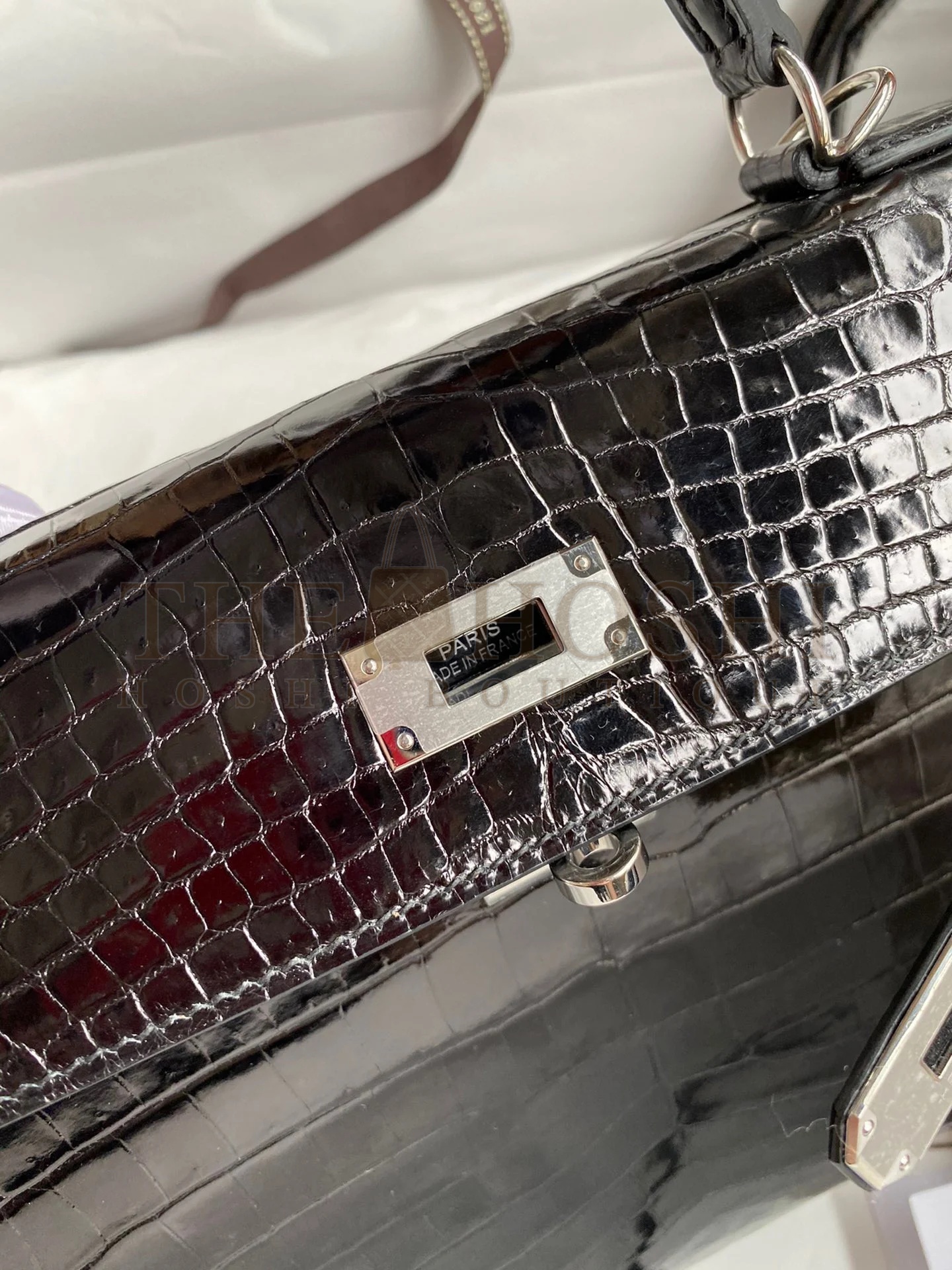 H**me5 Kelly Sellier 28 Handmade Bag In Black Crocodile Niloticus Shiny Skin Master Quality