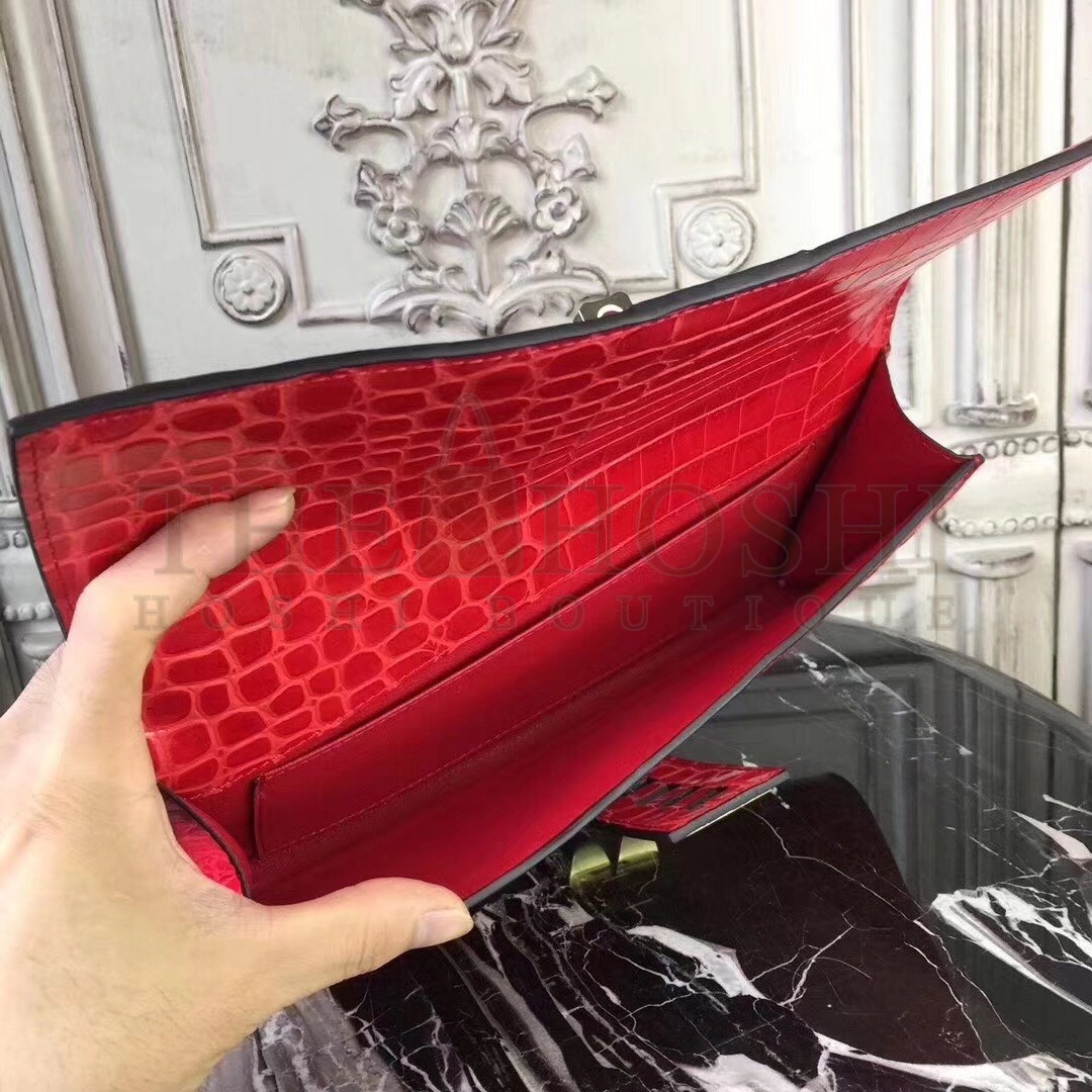 H**me5 Medor Clutch Bag In Cherry Crocodile Leather Master Quality