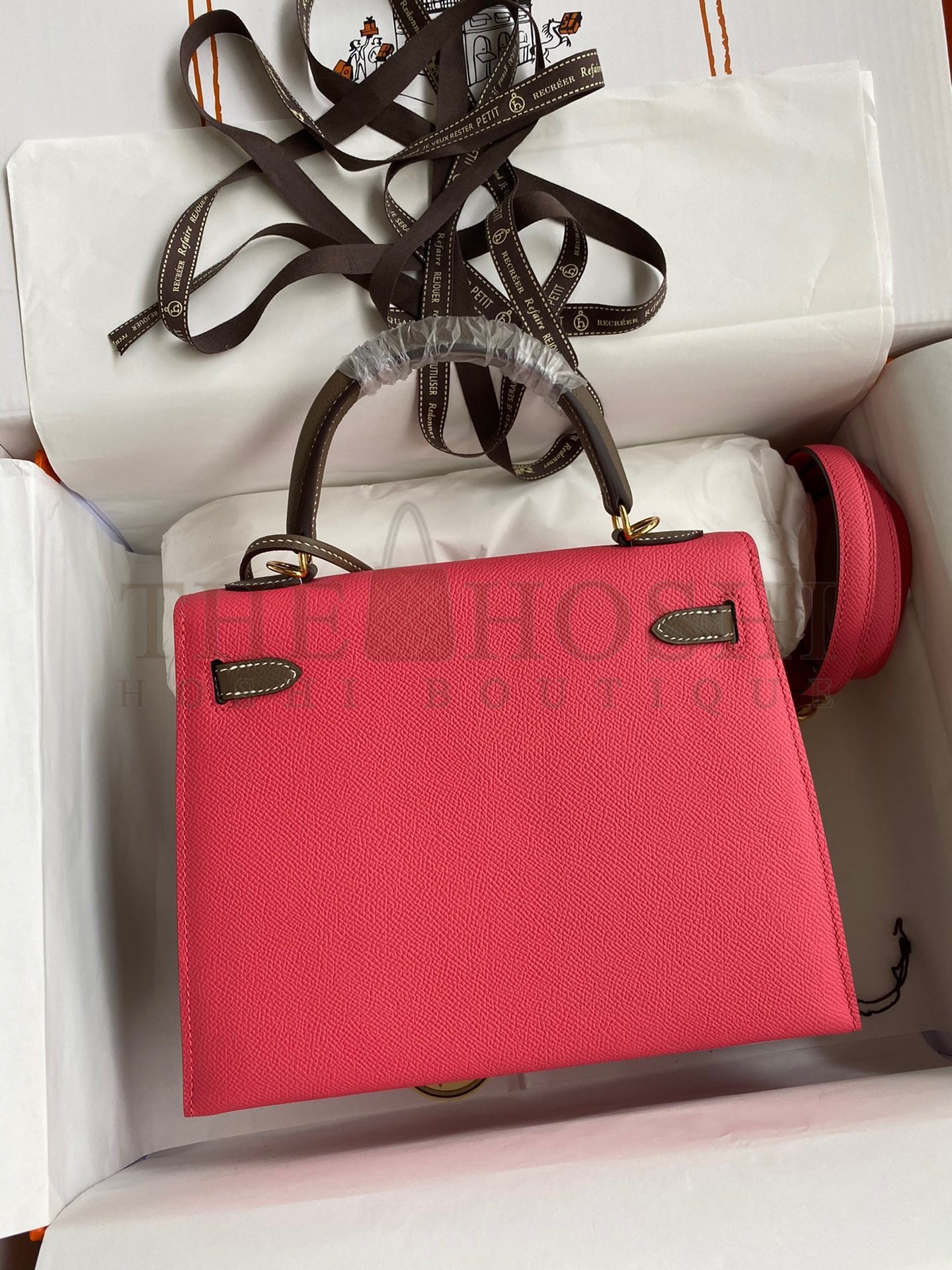 H**me5 Kelly Sellier 25 Bicolor Bag in Rose Extremea nd Taupe Epsom Calfskin Master Quality