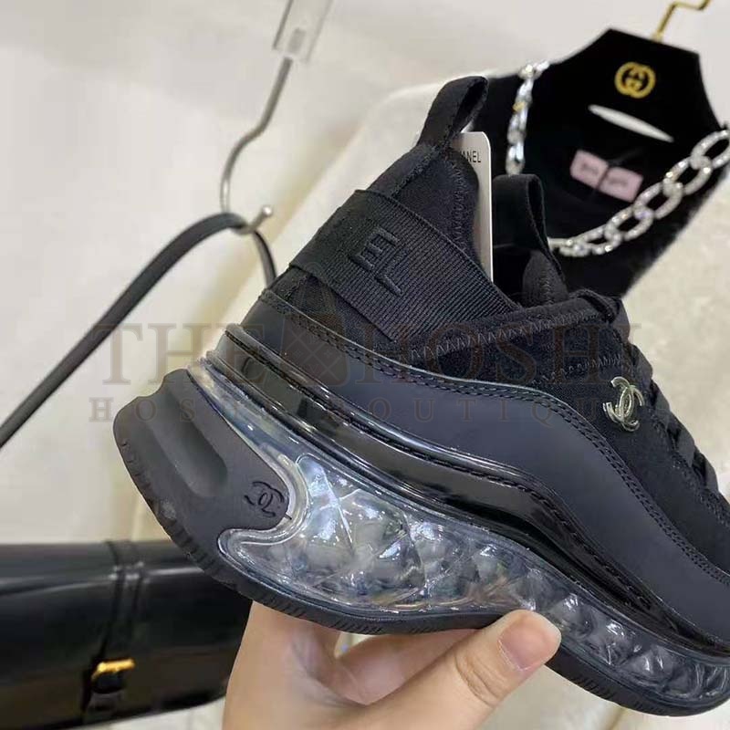 Ch**el Women Sneakers Suede Calfskin Velvet & Grosgrain Black Master Quality