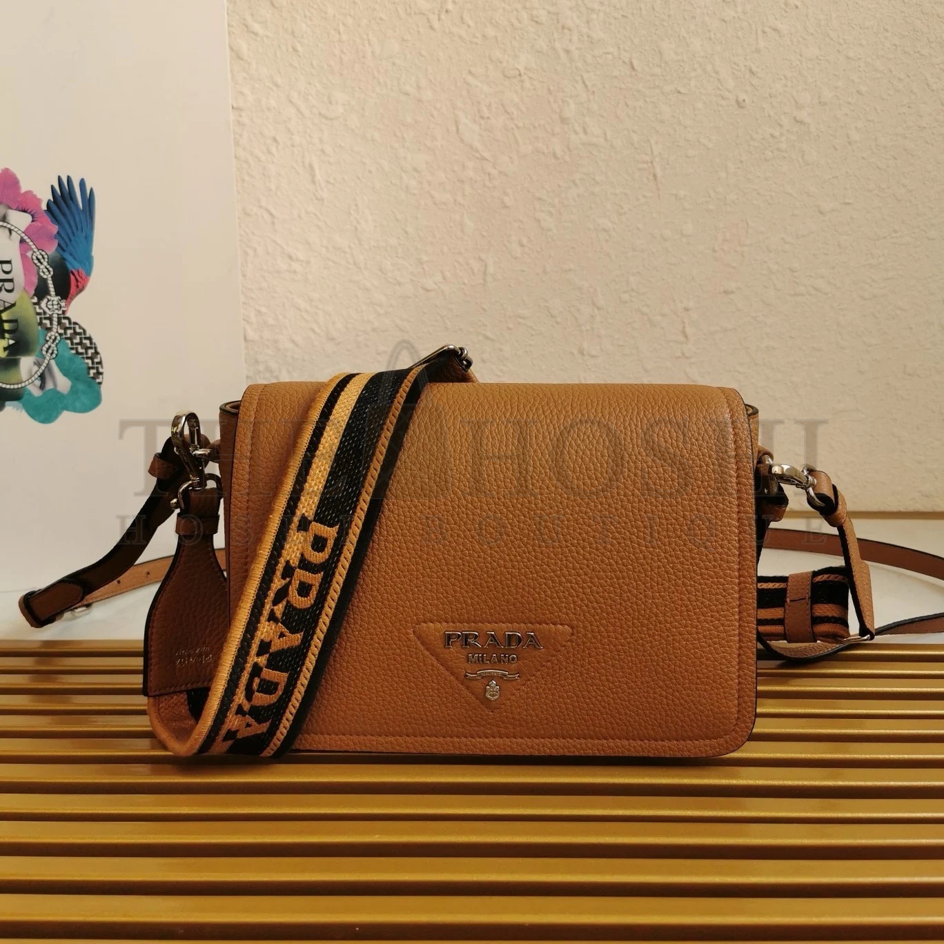 Pra*a Flap Shoulder Bag in Brown Grained Leather Master Quality