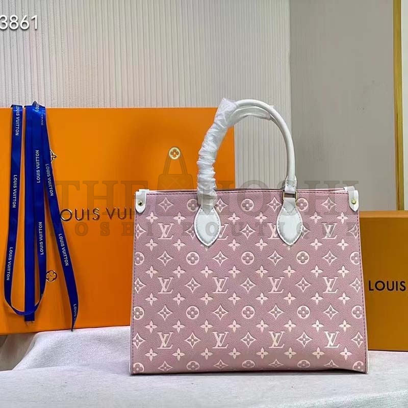 L0vis Vvtt0n LV Women OnTheGo MM Tote Bag Pink Printed Embossed Grained Cowhide Master Quality