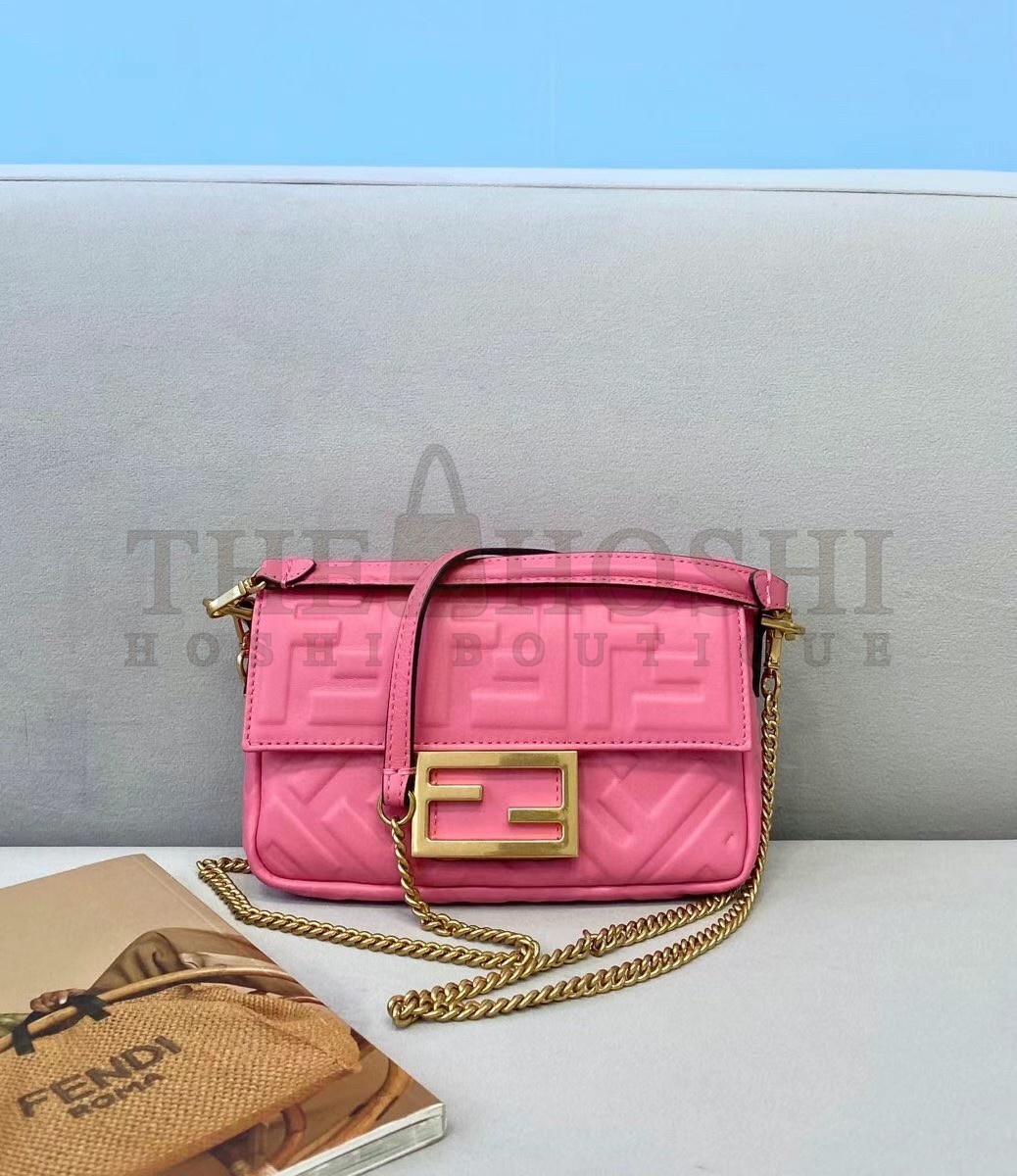 F**di Small Baguette Bag In Pink FF Nappa Leather Master Quality