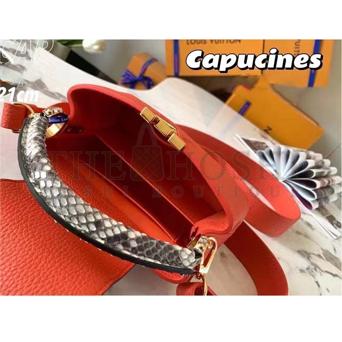 L0vis Vvtt0n LV Women Capucines Mini Handbag Orange Taurillon Leather Python Skin Master Quality
