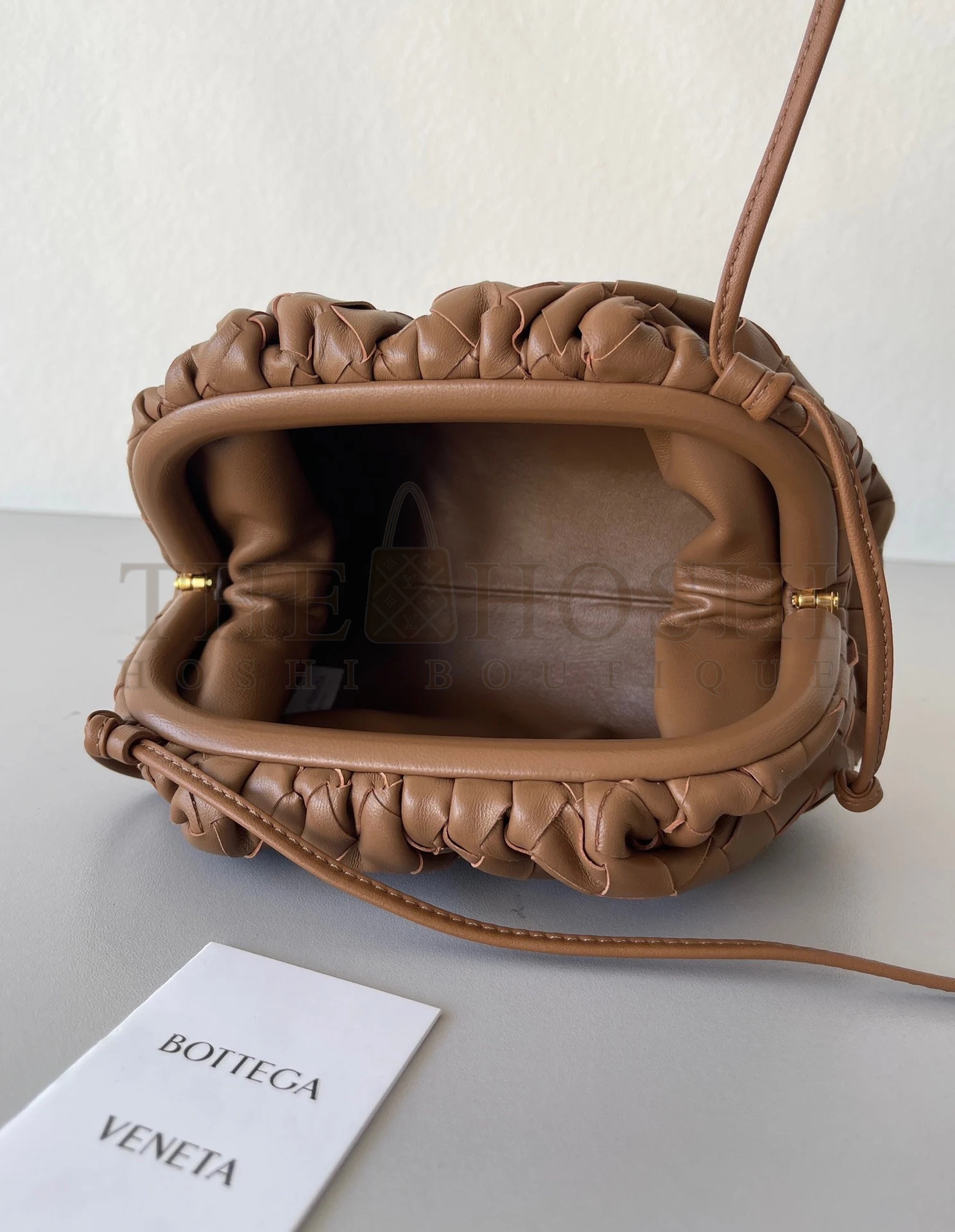 B0tt*ga Ven*ta Mini Pouch with Strap in Caramel Intrecciato Lambskin Master Quality