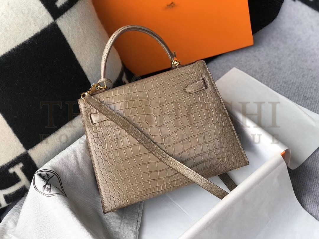 H**me5 Kelly 28cm Bag In Taupe Embossed Crocodile GHW Master Quality