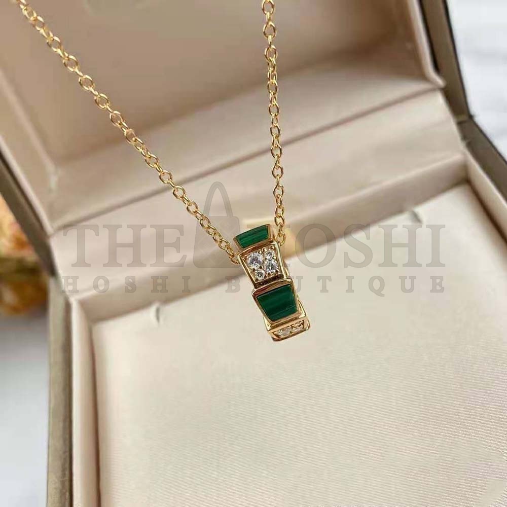 Bv1g*ai Women Serpenti Viper 18 KT Rose Gold Necklace Set with Malachite Elements Master Quality