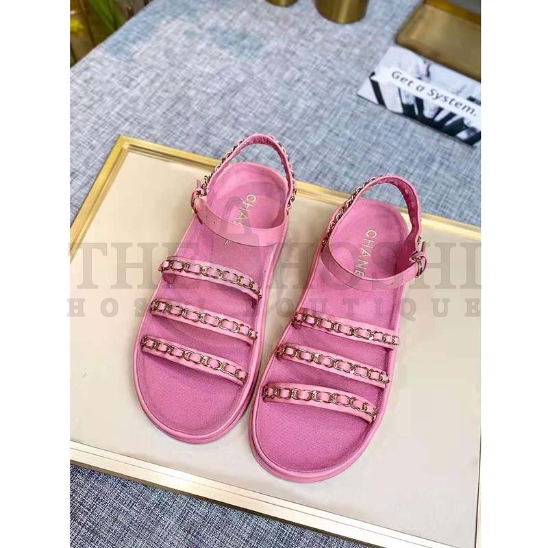 Ch**el Women Sandals Calfskin Red 5 mm Heel Master Quality