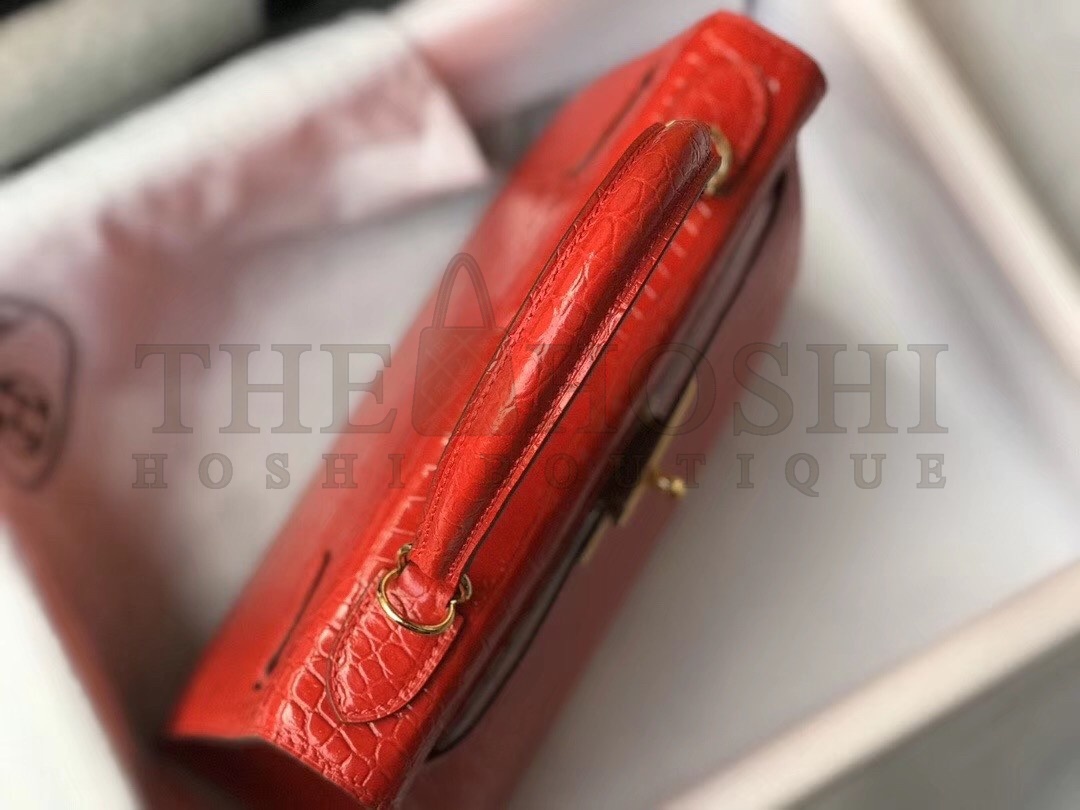 H**me5 Kelly 25 cm Bag In Red Embossed Crocodile Master Quality