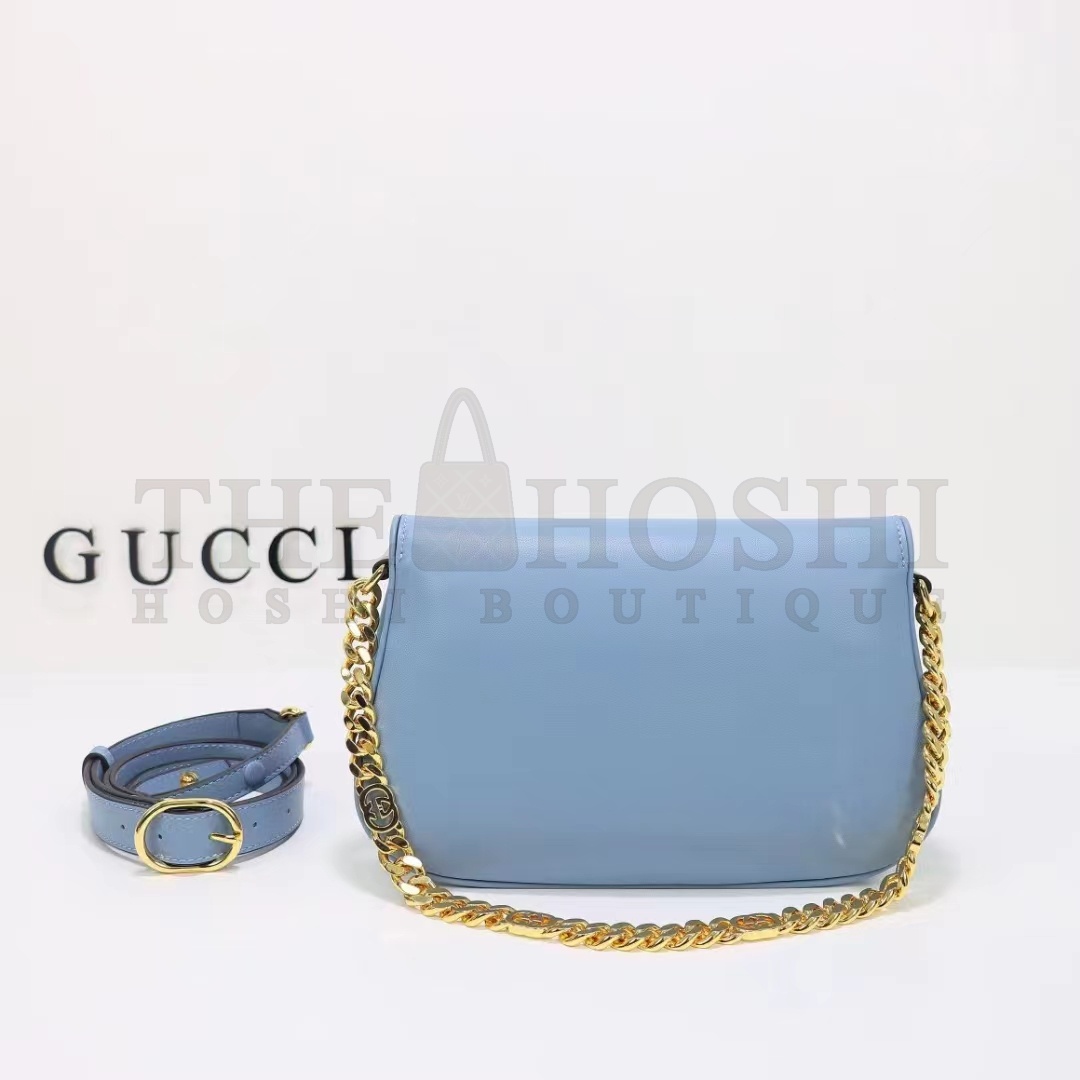Gvc*1 Women GG Blondie Shoulder Bag Blue Leather Round Interlocking G Master Quality