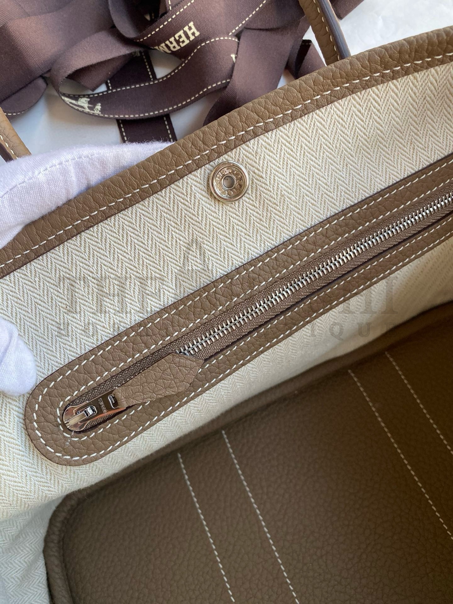 H**me5 Garden Party 30 Handmade Bag in Taupe Negonda Leather Master Quality