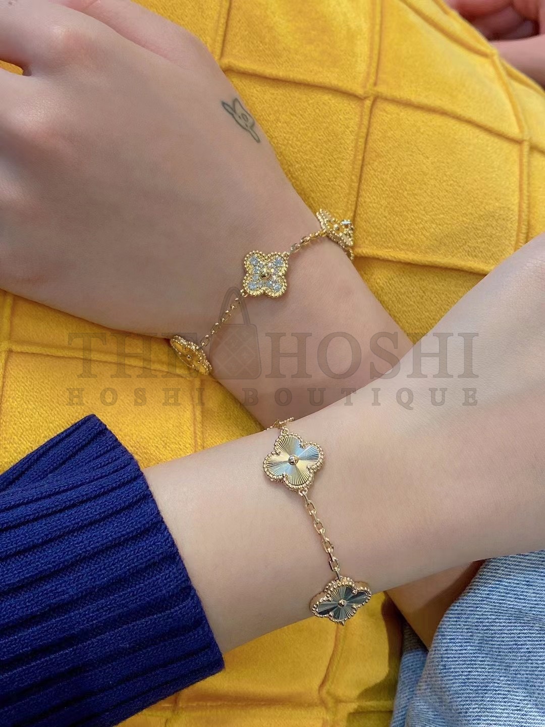 V*n Cl**f Dupe, Gold Clover Bracelet Dupe, Vintage Alhambra bracelet, 5 motifs Master Quality