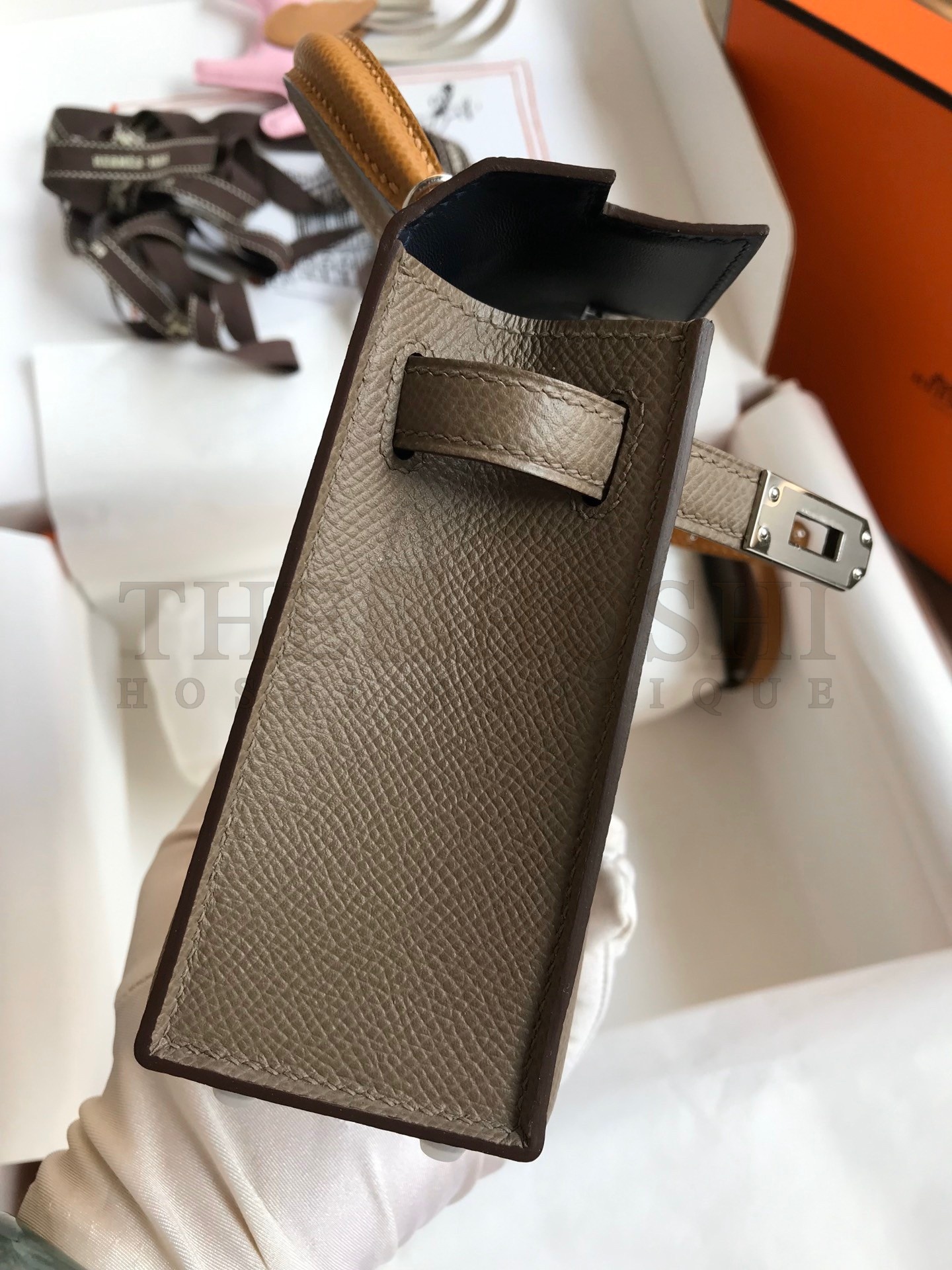 H**me5 Kelly Mini II Sellier Tri-color Bag In Taupe/Sesame/Blue Nuit Epsom Calfskin Master Quality