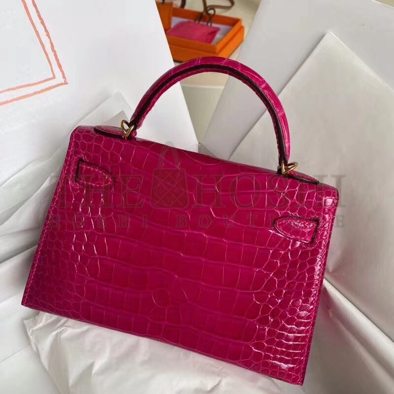 H**me5 Rose Red Alligator Crocodile Kelly Mini II Handmade Bag Master Quality