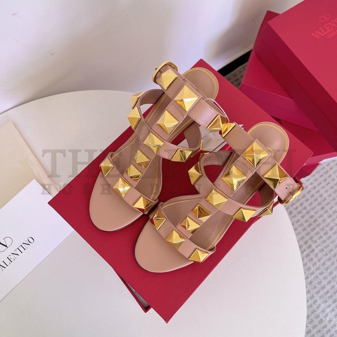 Va1e*ntin0 Roman Stud Sandals 100mm In Rose Cannelle Calfskin Master Quality