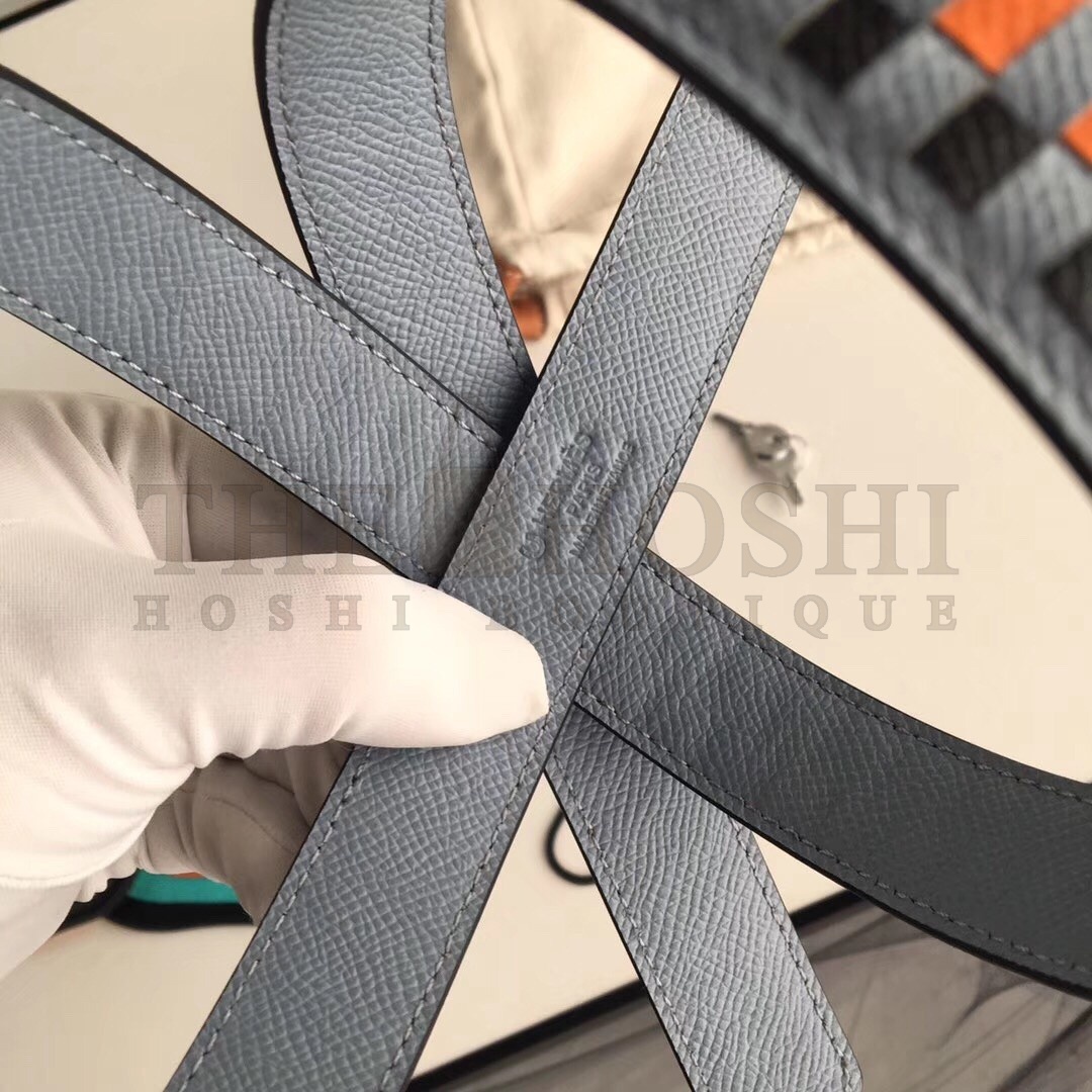 H**me5 Blue Lin Picotin Lock 18cm Bag With Braided Handles Master Quality