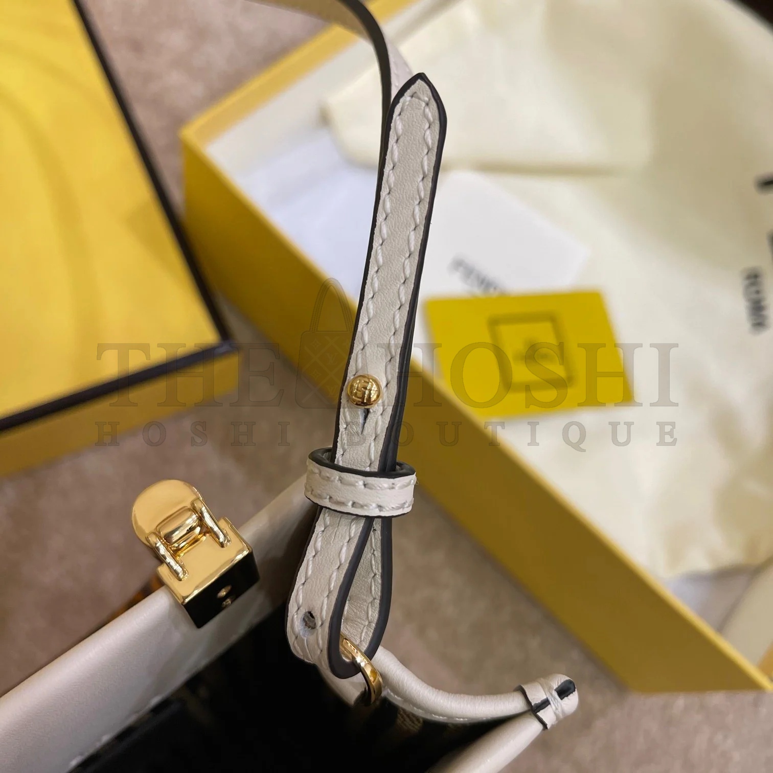 F**di Mini Sunshine Shopper Bag In White Leather Master Quality