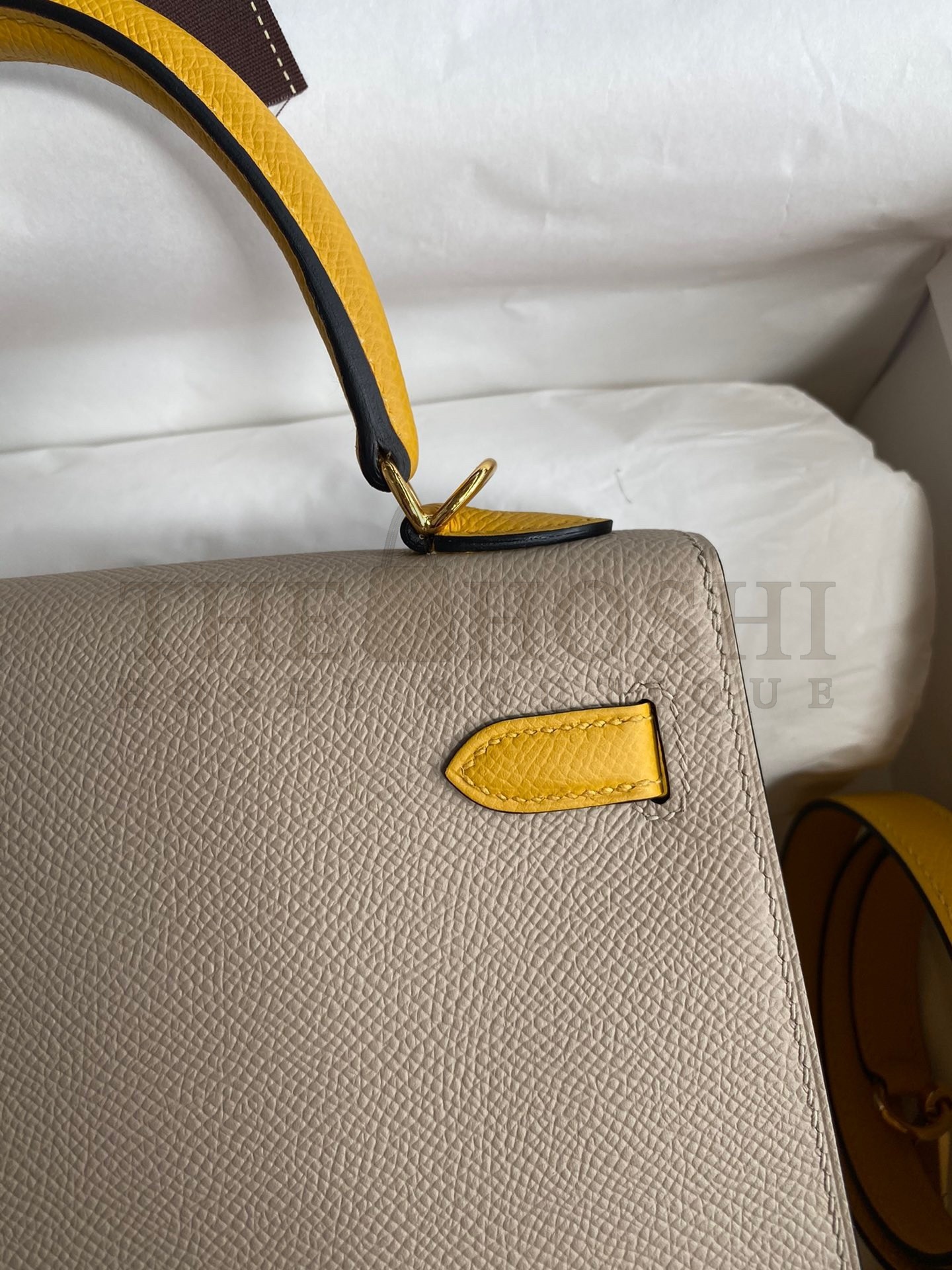 H**me5 Kelly Sellier 25 Bicolor Bag in Trench and Yellow Epsom Calfskin Master Quality