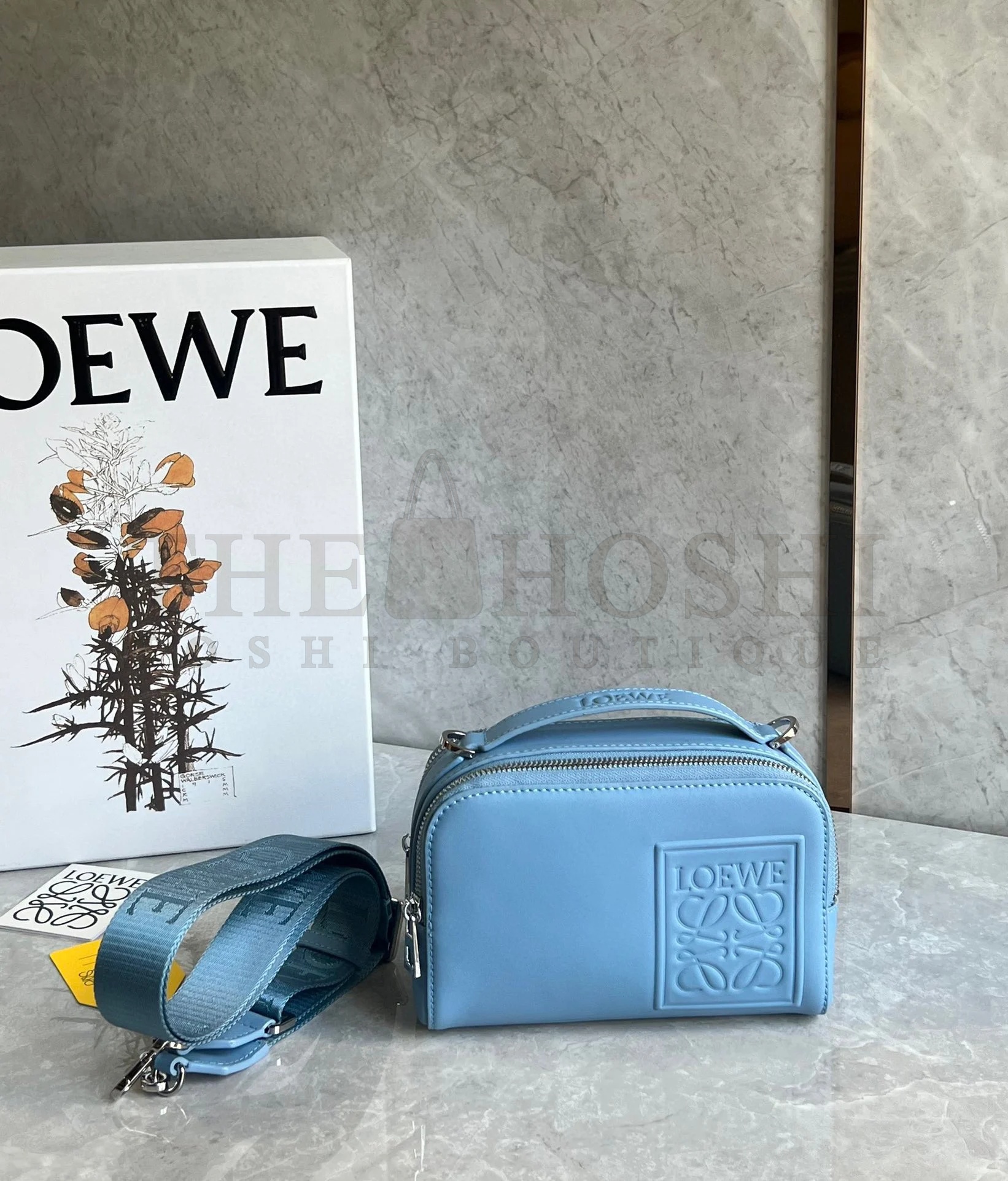 L0ew* Mini Camera Crossbody Bag in Blue Calfskin Master Quality