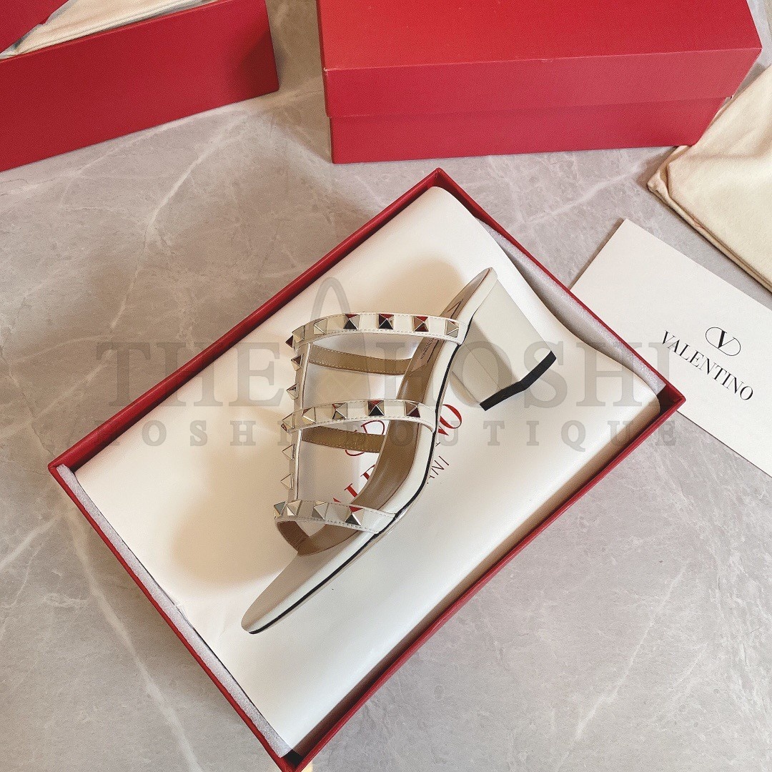Va1e*ntin0 Rockstud Slide Sandals 60mm In White Calfskin Master Quality