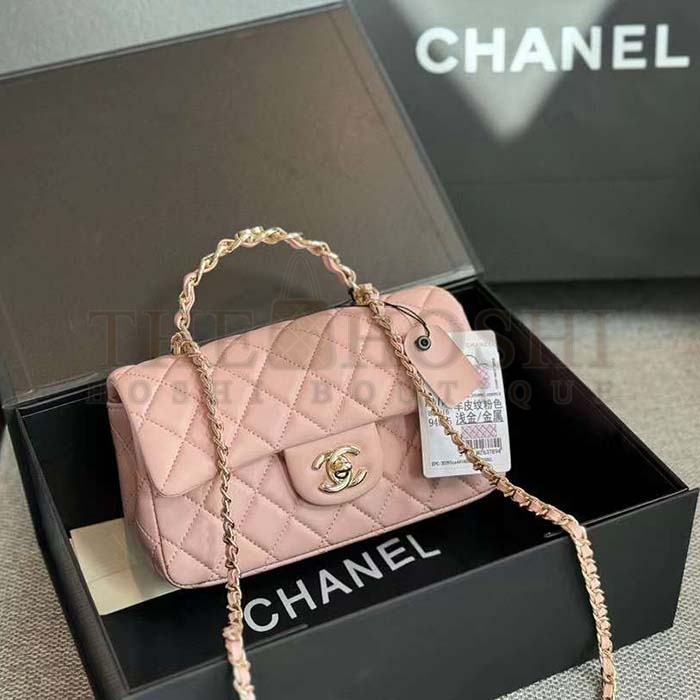 Ch**el Women CC Mini Flap Bag Top Handle Lambskin Resin Light Pink Master Quality