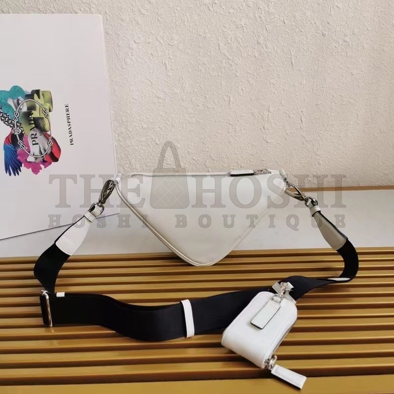Pra*a Triangle Shoulder Bag In White Leather Master Quality