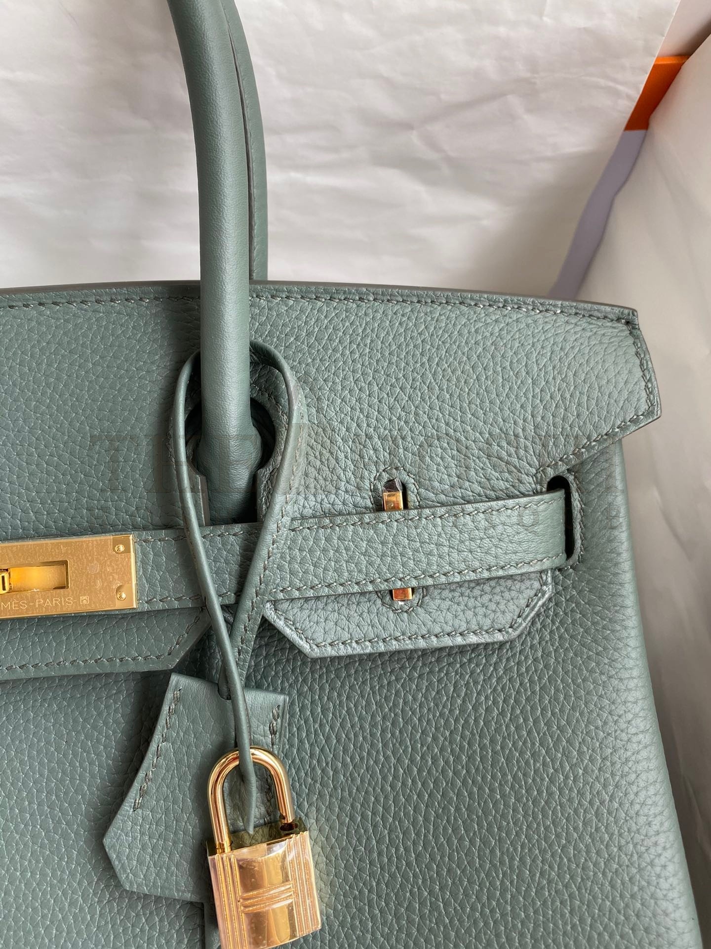 H**me5 Birkin 30 Retourne Handmade Bag In Vert Amande Clemence Leather Master Quality