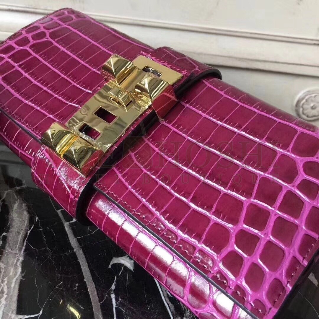 H**me5 Medor Clutch Bag In Fuchsia Crocodile Leather Master Quality
