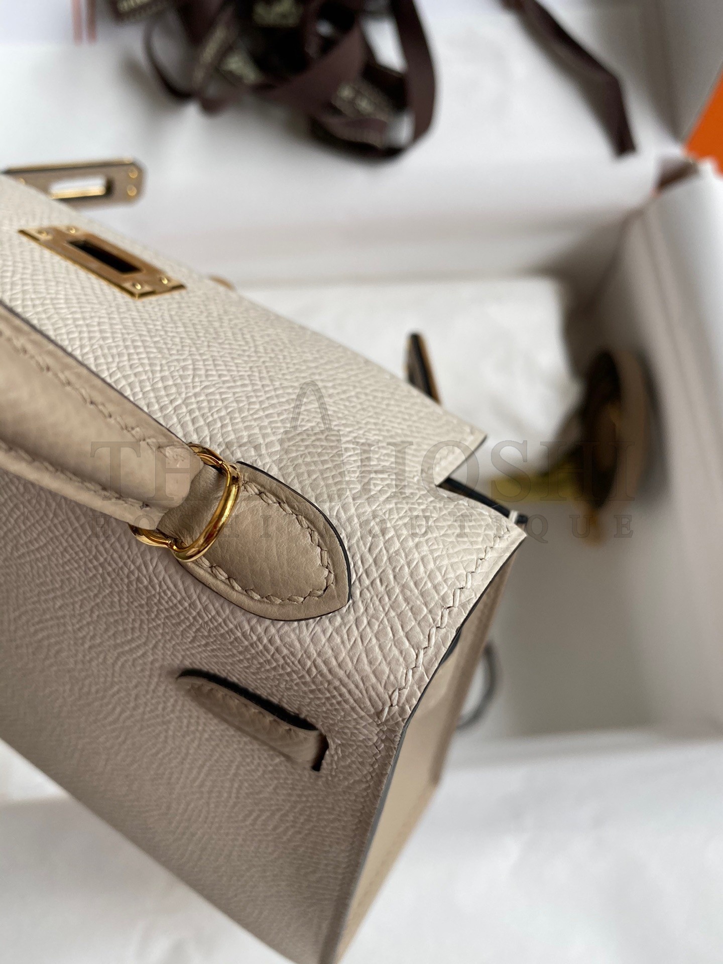 H**me5 Kelly Mini II Sellier Bicolor Handmade Bag in Craie and Trench Epsom Calfskin Master Quality