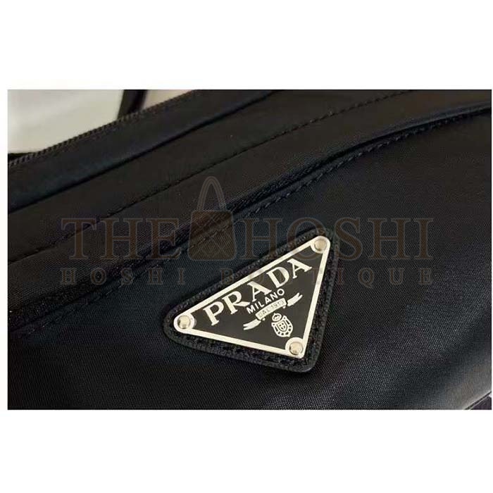 Pra*a Unisex Re-Nylon Saffiano Leather Shoulder Bag Black Fabric Master Quality