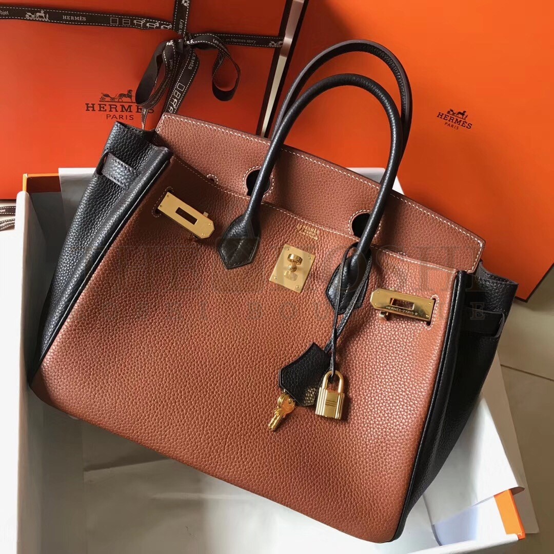 H**me5 Bi-Color Birkin 30cm Bag In Brown/Black Clemence Leather Master Quality