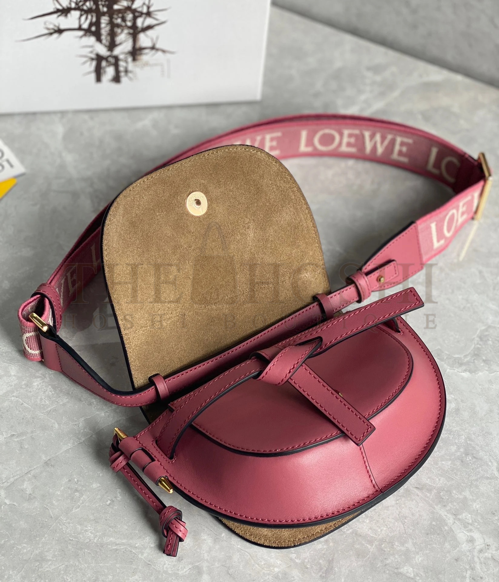 L0ew* Mini Gate Dual Bag In Plumrose Calfskin Master Quality