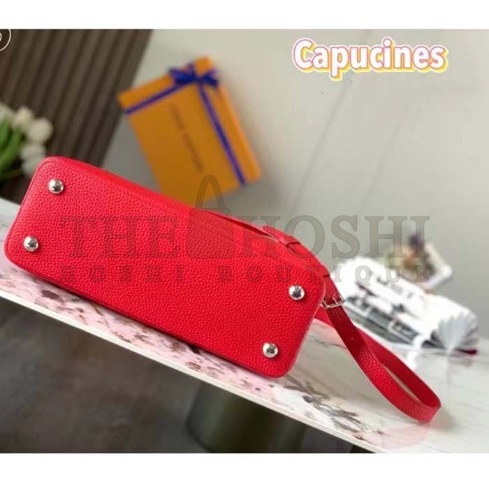 L0vis Vvtt0n LV Women Capucines Mini Handbag Scarlet Red Taurillon Cowhide Leather Master Quality