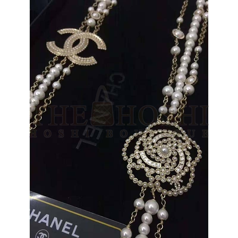 Ch**el Women Long Necklace in Metal Glass Pearls &amp; Diamantés-White Master Quality