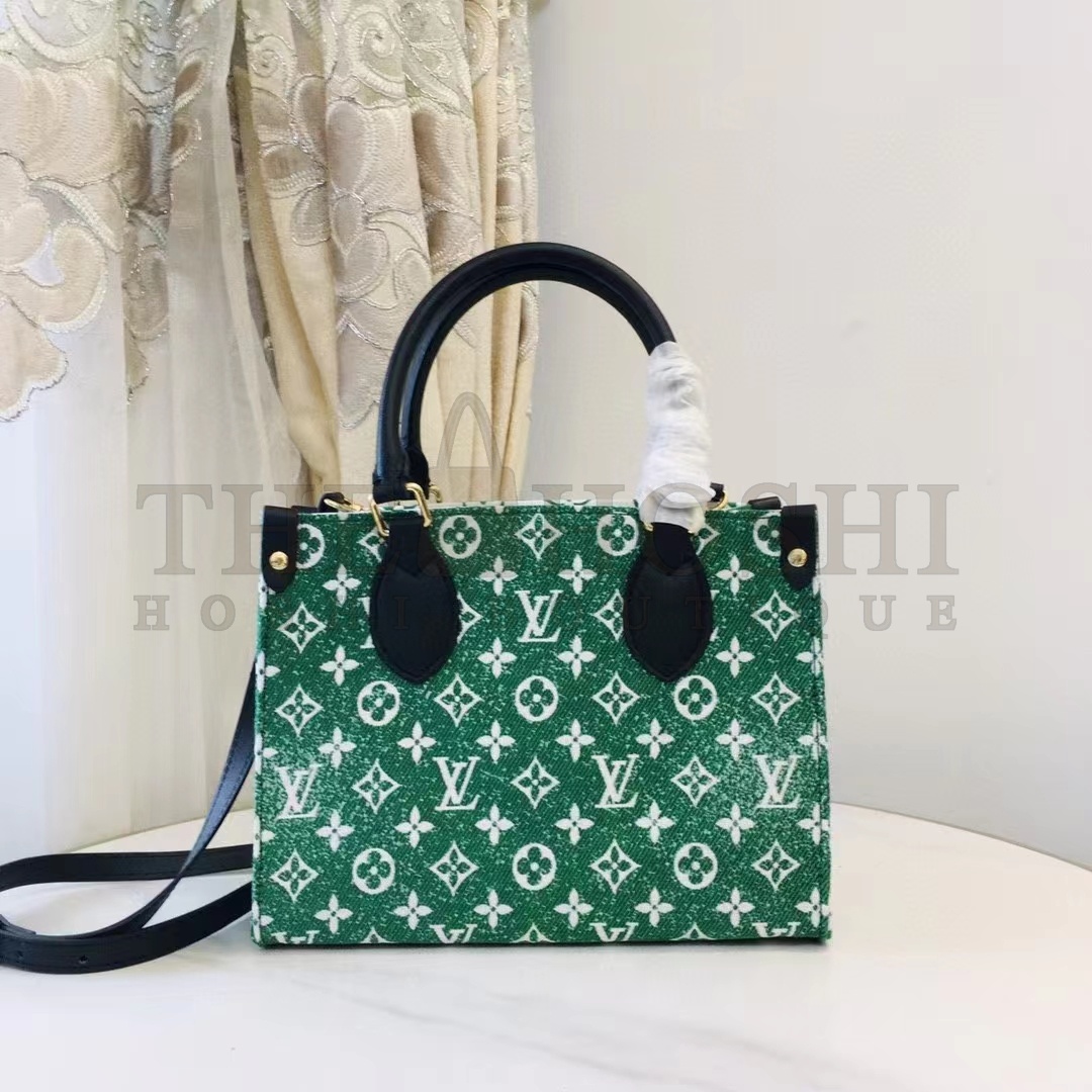 L0vis Vvtt0n LV Women OnTheGo PM Tote Bag Green Monogram Jacquard Velvet Master Quality