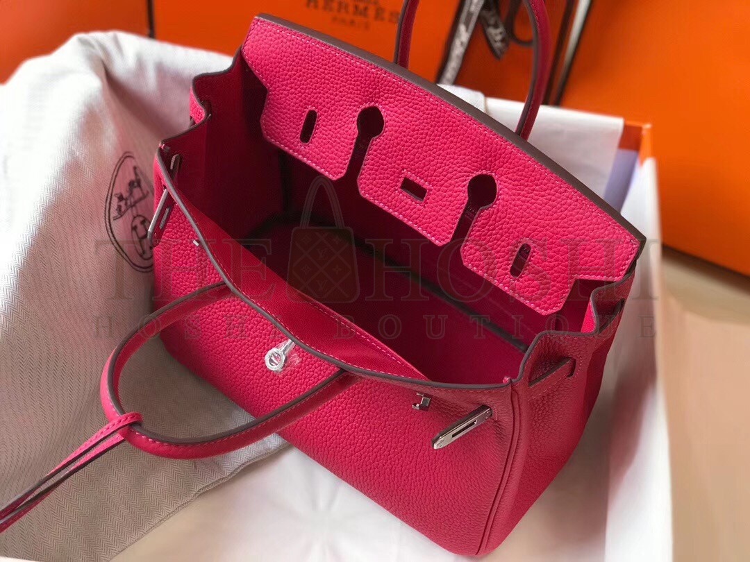 H**me5 Birkin 25cm Bag In Rose Red Clemence Leather Master Quality