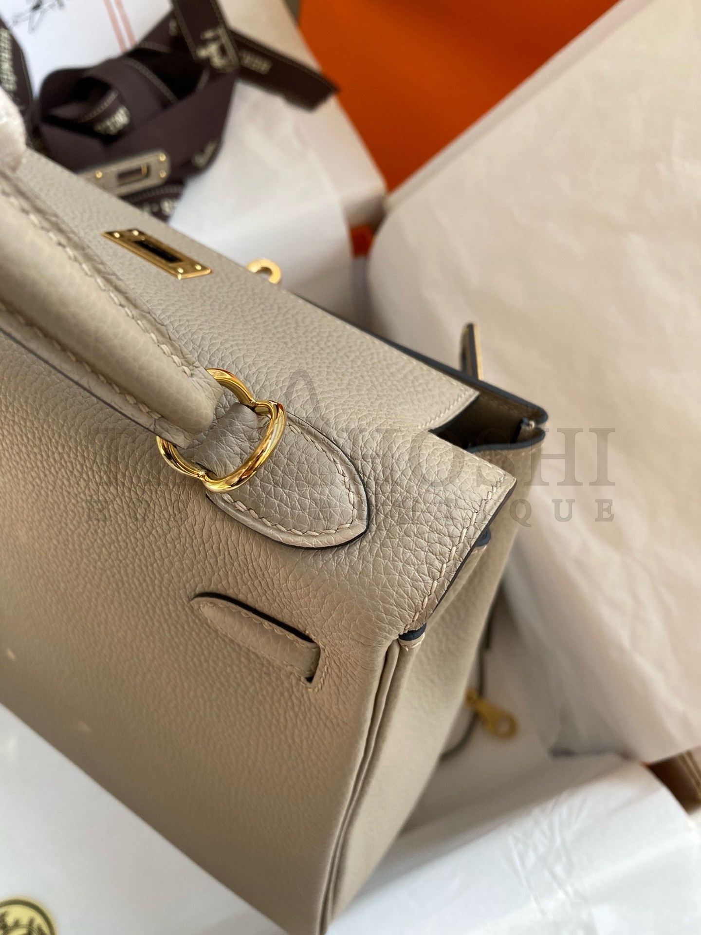 H**me5 Kelly Retourne 25 Handmade Bag In Gris Tourterelle Clemence Leather Master Quality