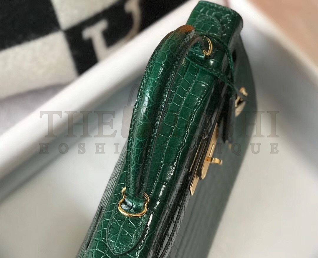 H**me5 Kelly 28cm Bag In Green Embossed Crocodile GHW Master Quality