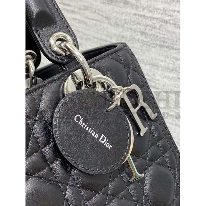 D10r Women CD Medium Lady D10r Bag Black Cannage Lambskin Silver Master Quality
