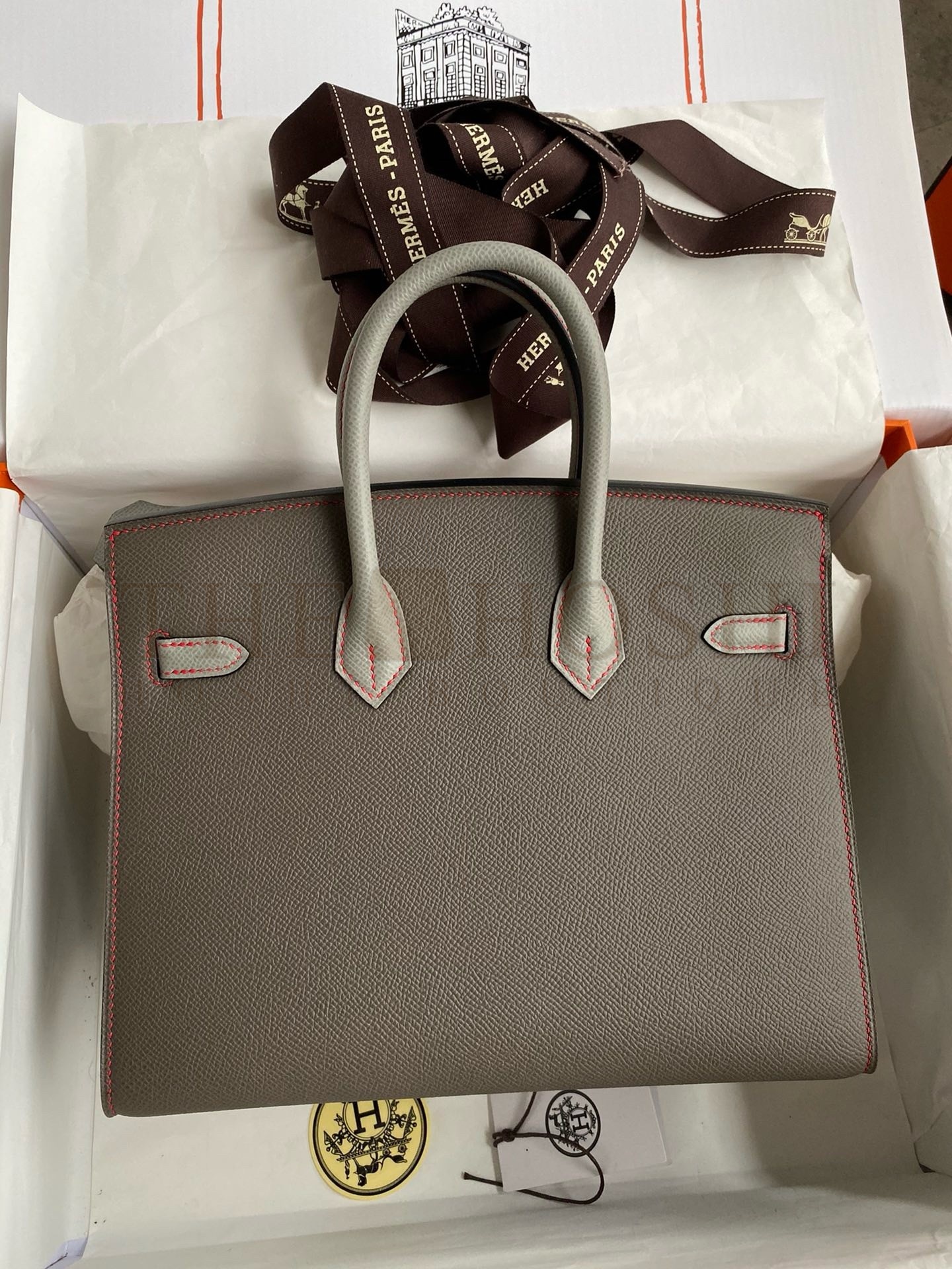 H**me5 HSS Birkin 25 Sellier Bag in Etain and Gris Mouette Epsom Calfskin Master Quality