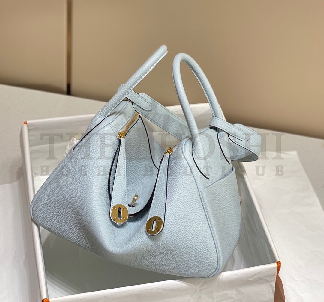 H**me5 Lindy 26cm Bag In Blue Brume Clemence Leather GHW Master Quality
