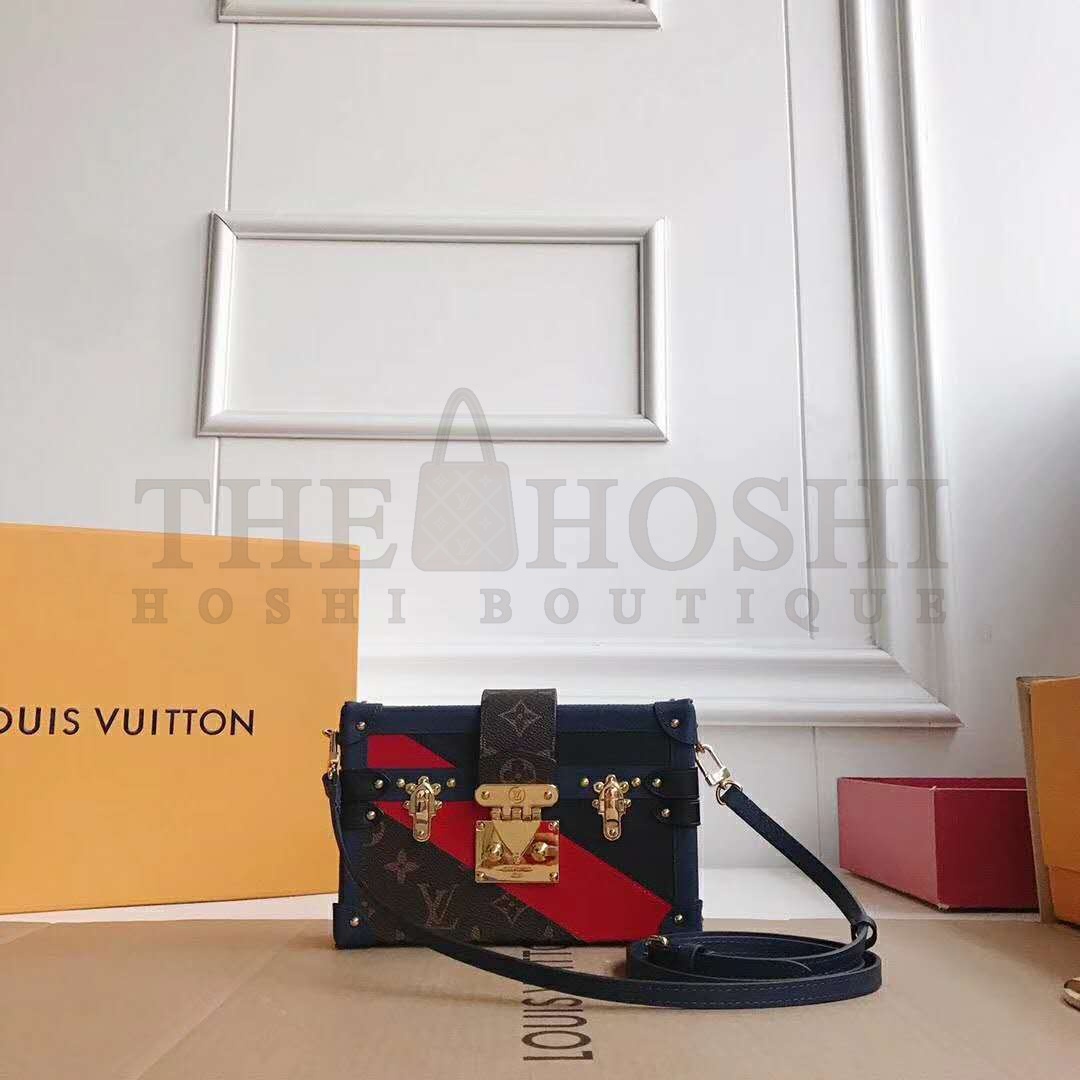 L0vis Vvtt0n LV Women Petite Malle Handbag in Calf Leather and Monogram Coated Canvas Master Quality