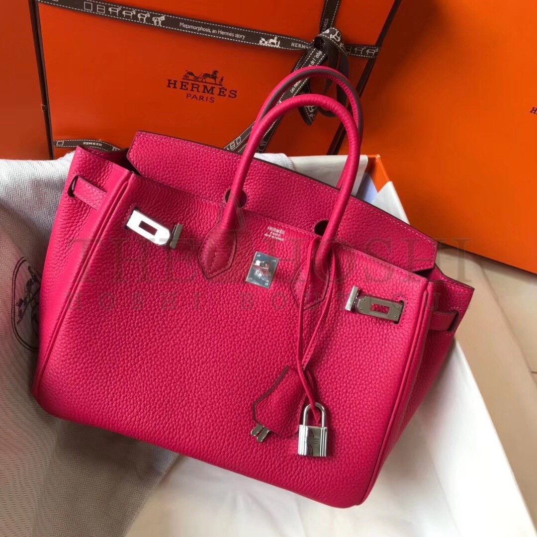 H**me5 Birkin 25cm Bag In Rose Red Clemence Leather Master Quality