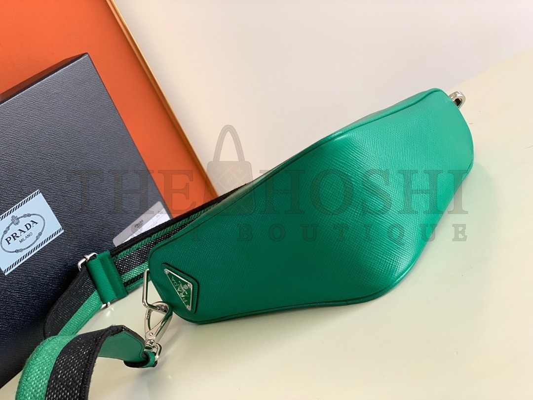 Pra*a Triangle Shoulder Bag In Green Saffiano Leather Master Quality