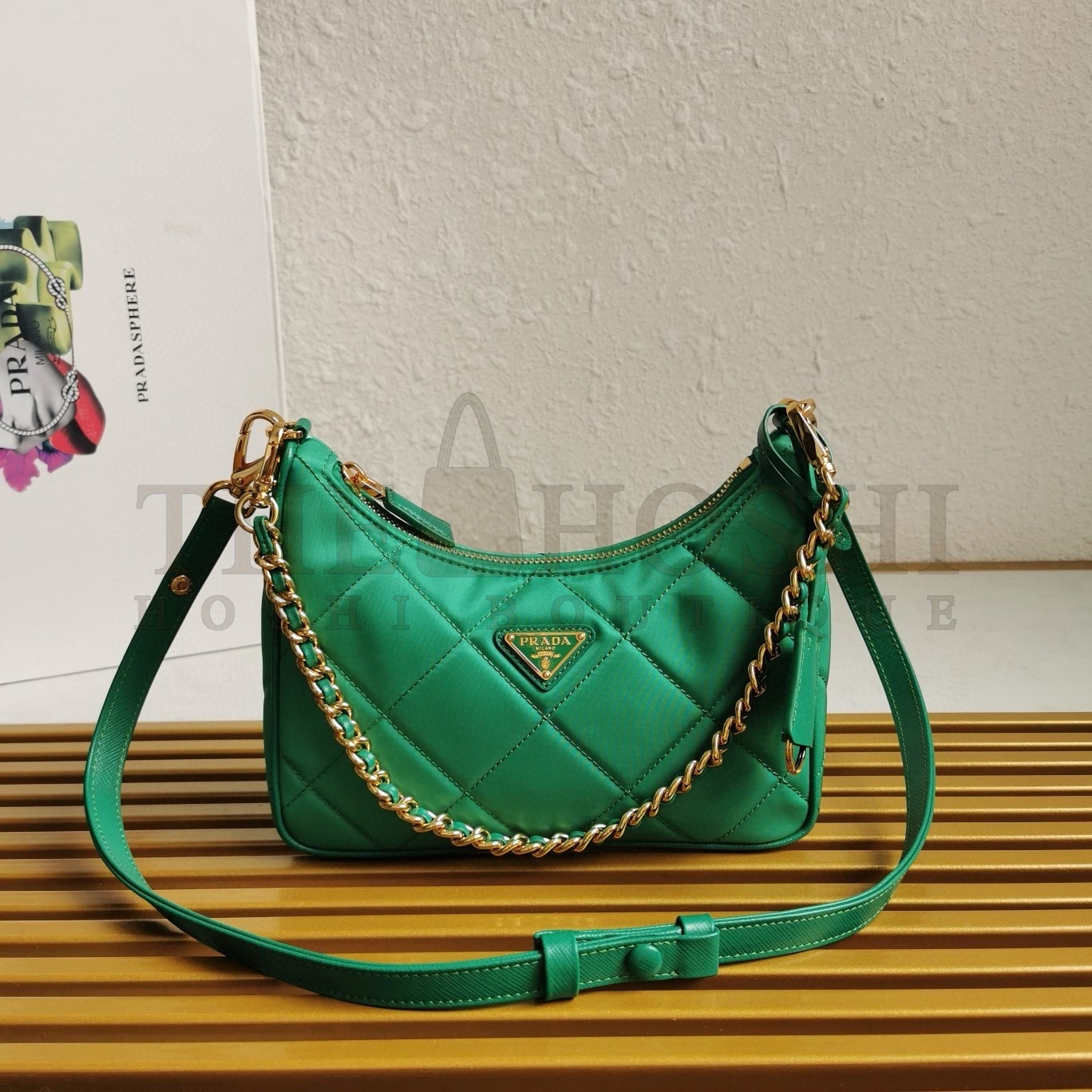 Pra*a Re-Edition 1995 Chaine Mini Bag in Green Re-Nylon Master Quality