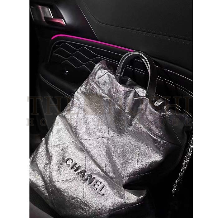 Ch**el Women CC Large Back Pack Ch**el 22 Handbag Metallic Calfskin Silver-Tone Metal Master Quality