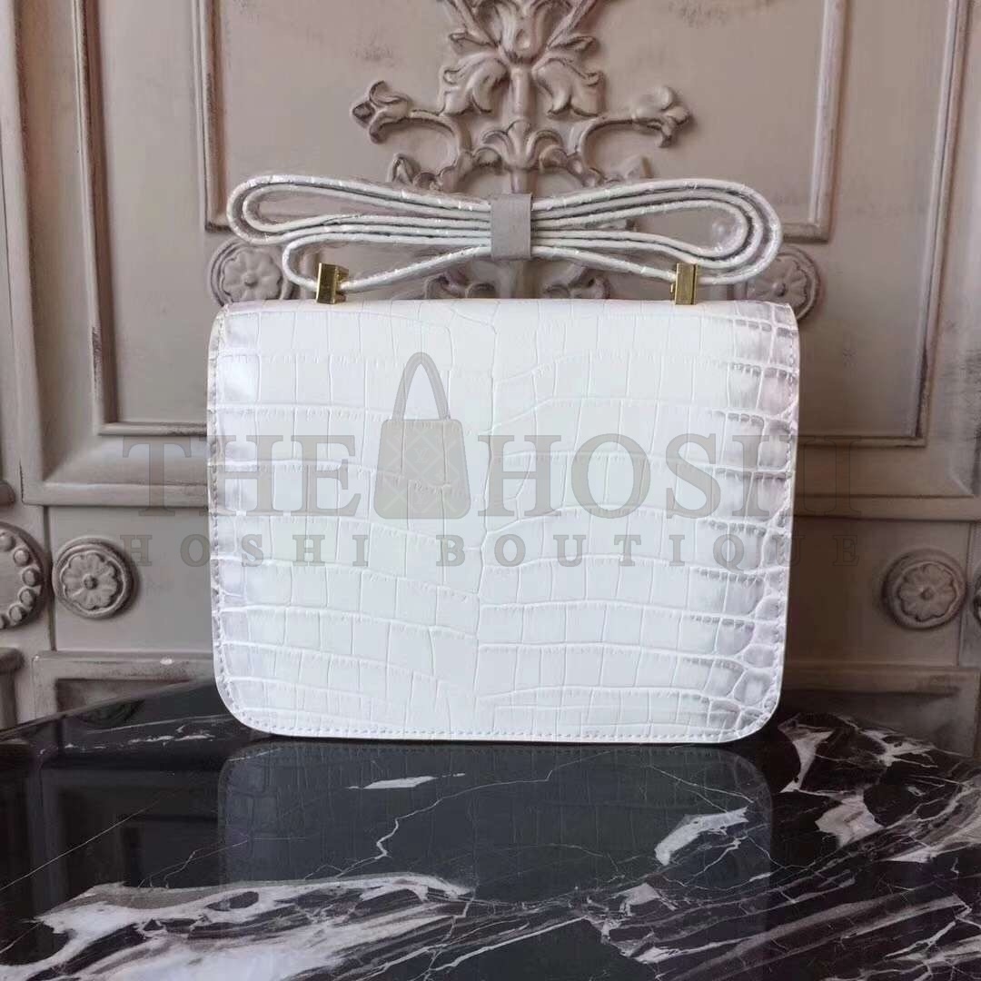 H**me5 White Constance MM 24cm Crocodile Bag Master Quality